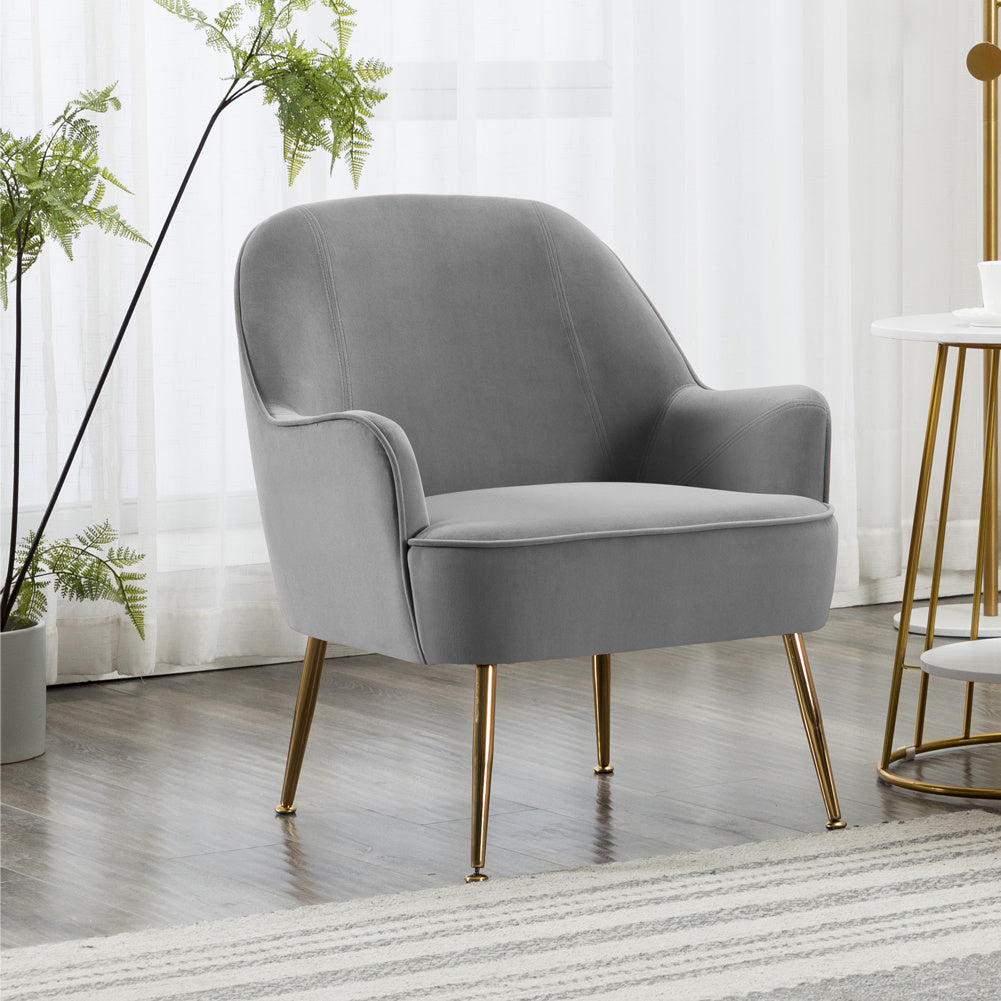 Leisure Velvet Armchair, Light Grey