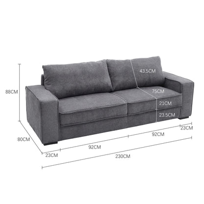 2.3m W Grey Modern Comfortable Living Room 3 Seater Sofa