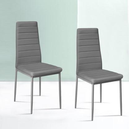 Set of 4 PU Leather Padded Seat Metal Legs Dining Chair Grey