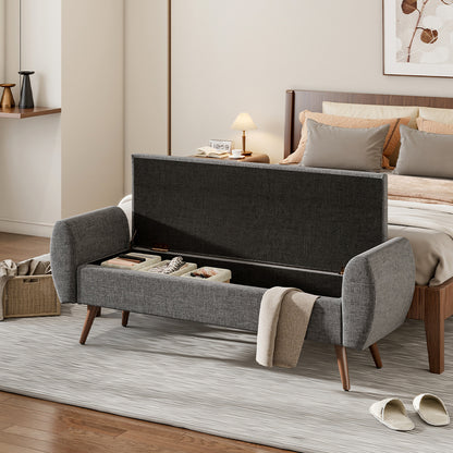Linen Upholstered Storage Bench,Grey