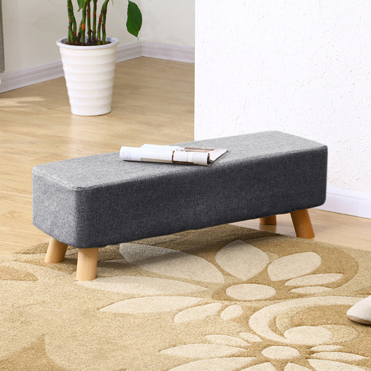 81CM Linen Ottoman Footstool Wooden Legs Grey