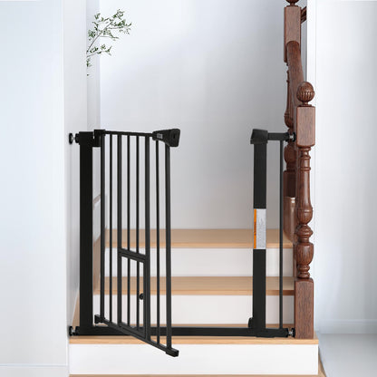 Black Pressure Fixed Stair Gate Safety Gate with Pet Door