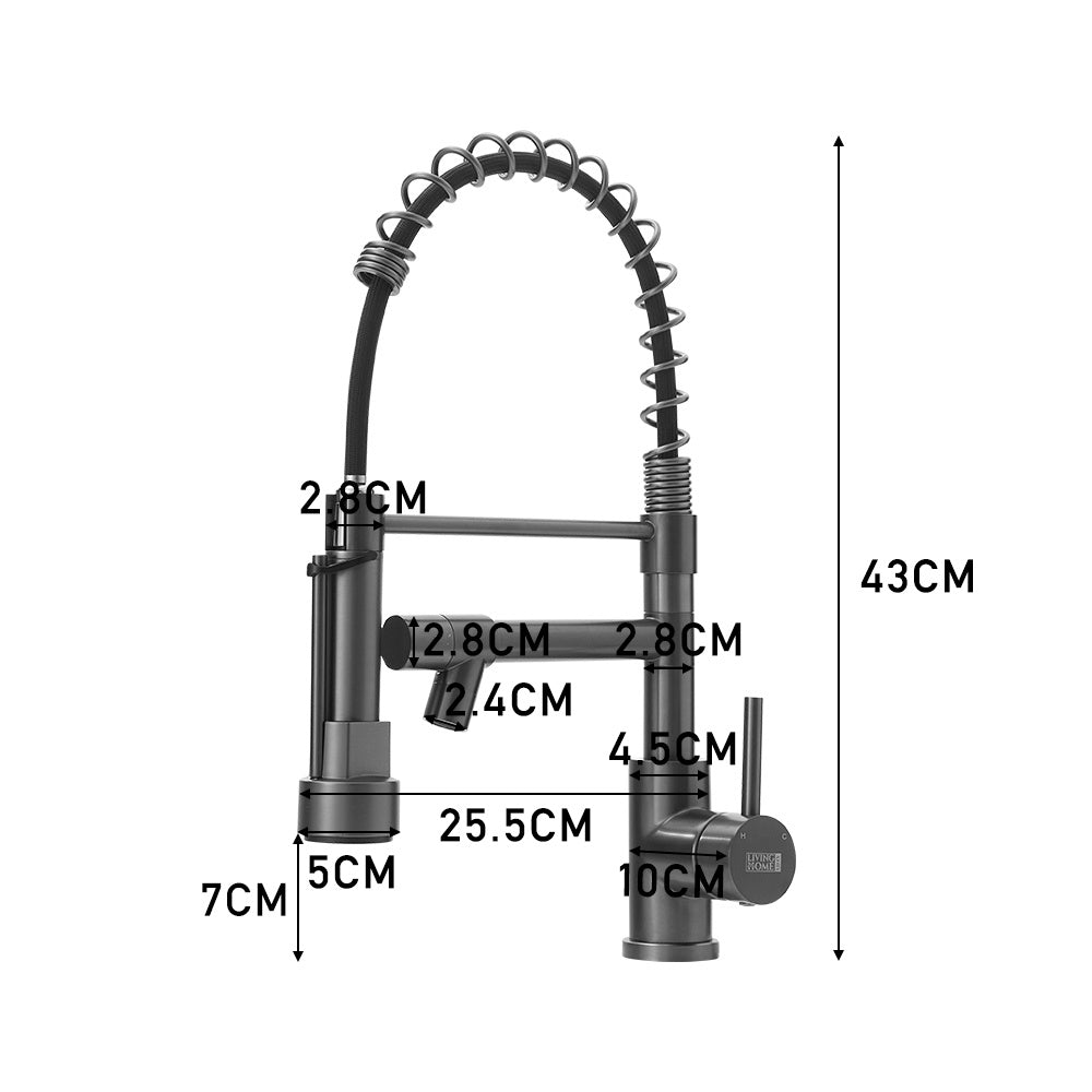 Grey Stainless Steel Kitchen Faucet with Pull Down Spring Spout Single Hole Faucet Grey