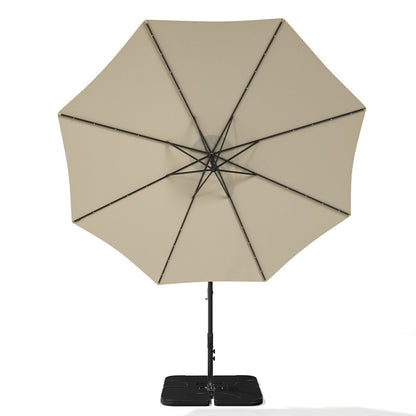 3M Large Garden Hanging LED Parasol Cantilever Sun Shade Banana Umbrella with Petal Base, Beige