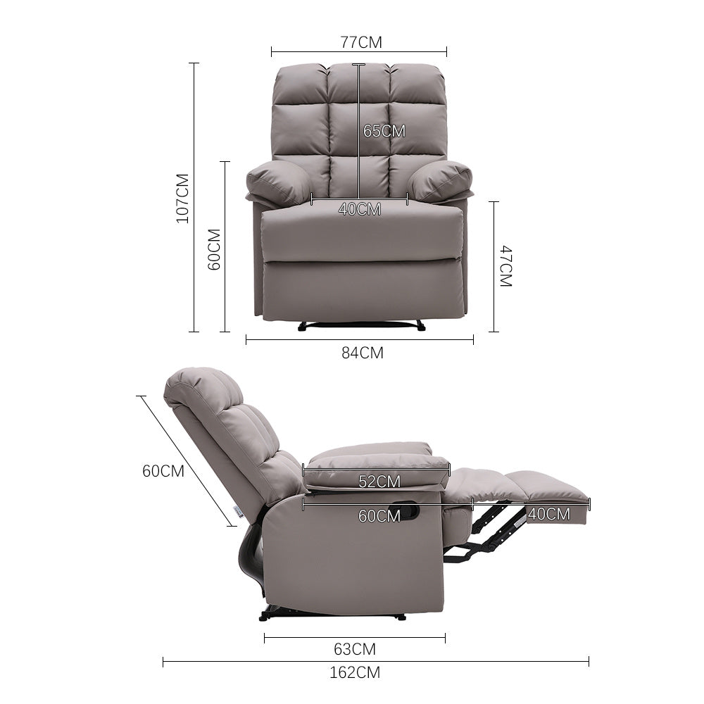 Grey Faux Leather Upholstered Recliner Armchair