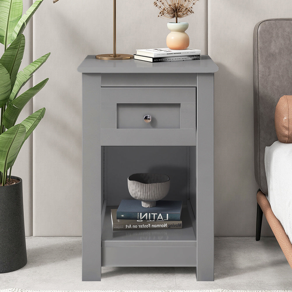 Small Wooden Beaside Table Cabinet with Drawer Shelf Storage, Grey