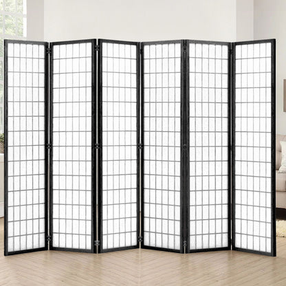 Black 6 Panel Solid Wood Folding Room Divider Privacy Screen
