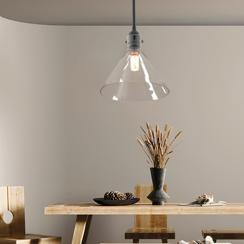 Matte Black 1 Light Pendant with Clear Glass Lampshade,Bulb Not Included 24x74cm