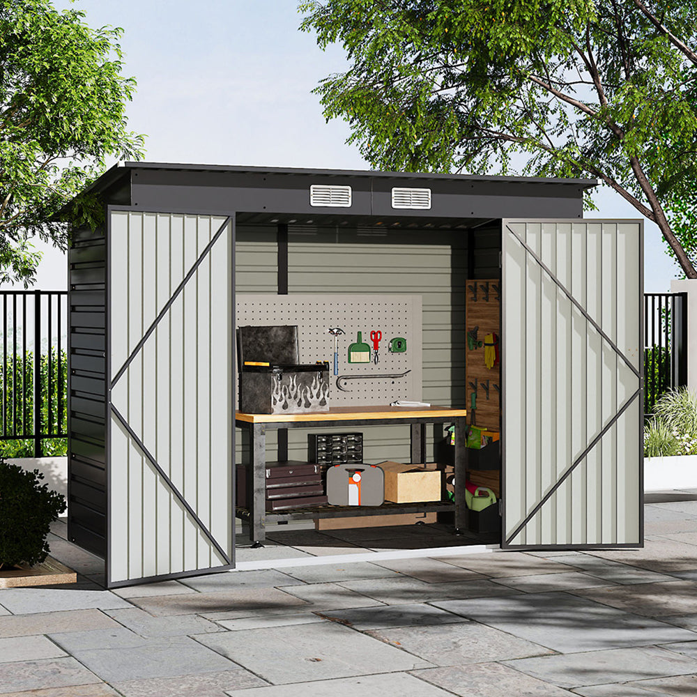 Outdoor Galvanized Steel Storage Shed with Dual Doors