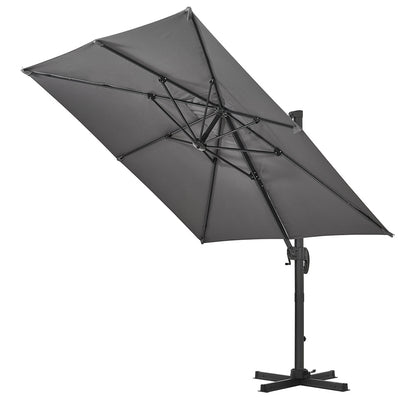 2.5M Dark Grey Garden Roma Tilting Aluminium Cantilever Parasol With Cross Base