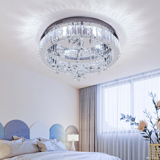 Round Crystal Celling Light with Crystal Pendant Cool White Light