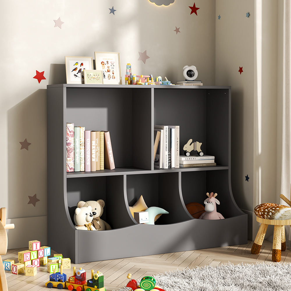 2-Tier Open Style five-compartment Toy and Book Storage Organizer Grey