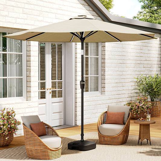 3M Beige Large Garden LED Parasol Outdoor Beach Umbrella with Light Sun Shade Crank Tilt with Square Base