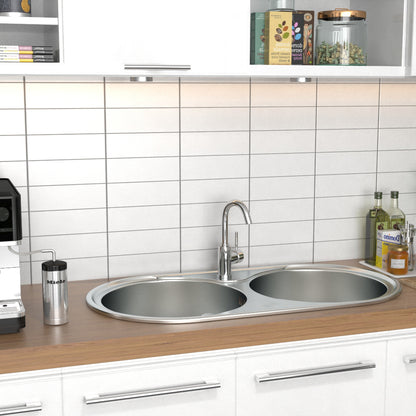 Catering Stainless Steel Double Kitchen Sink Laundry Topmount Round