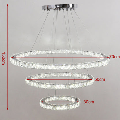 White LED Chandelier Lamp Wire Pendant Crystal Ceiling Lights, 30+50+70CM