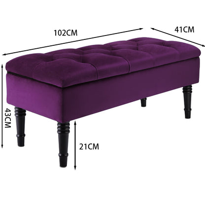 Purple Buttoned Velvet Ottoman Storage Bench