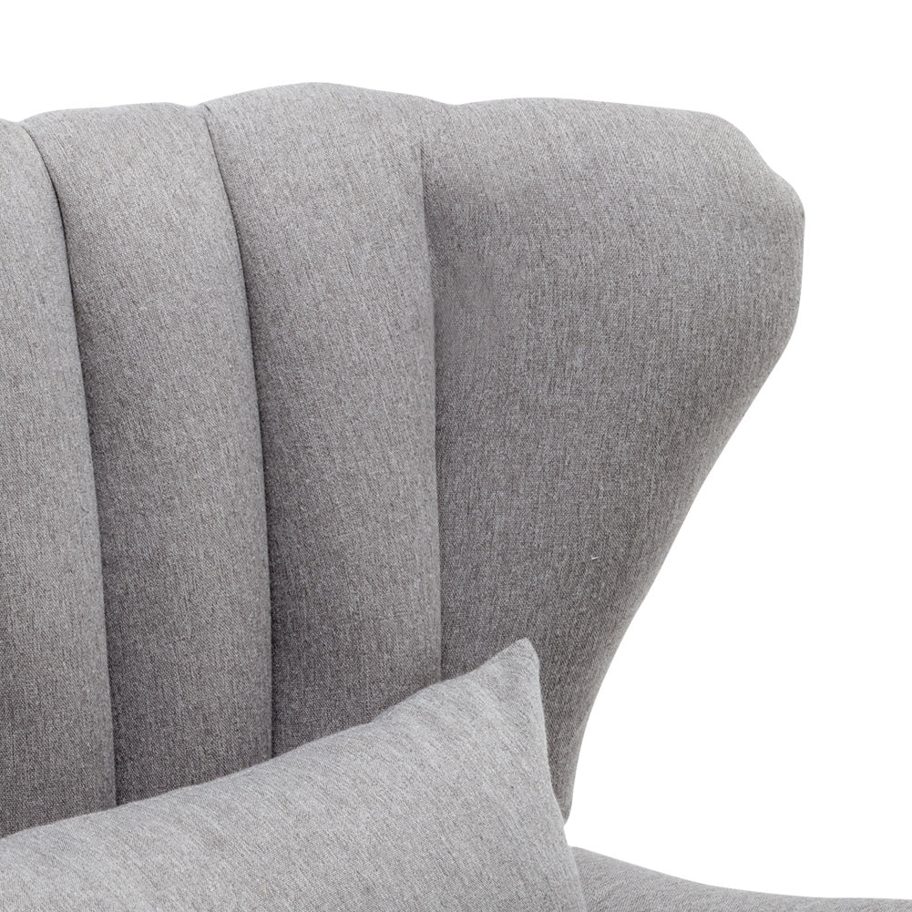 Grey Linen Armchair with Footstool and Pillow