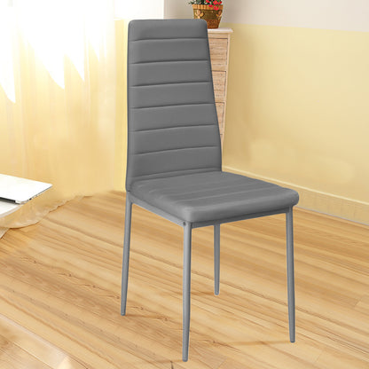 Set of 4 PU Leather Padded Seat Metal Legs Dining Chair Grey