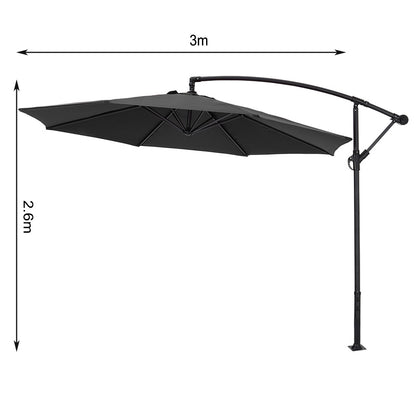 3M Large Garden Hanging Parasol Cantilever Sun Shade Patio Banana Umbrella No Base Black