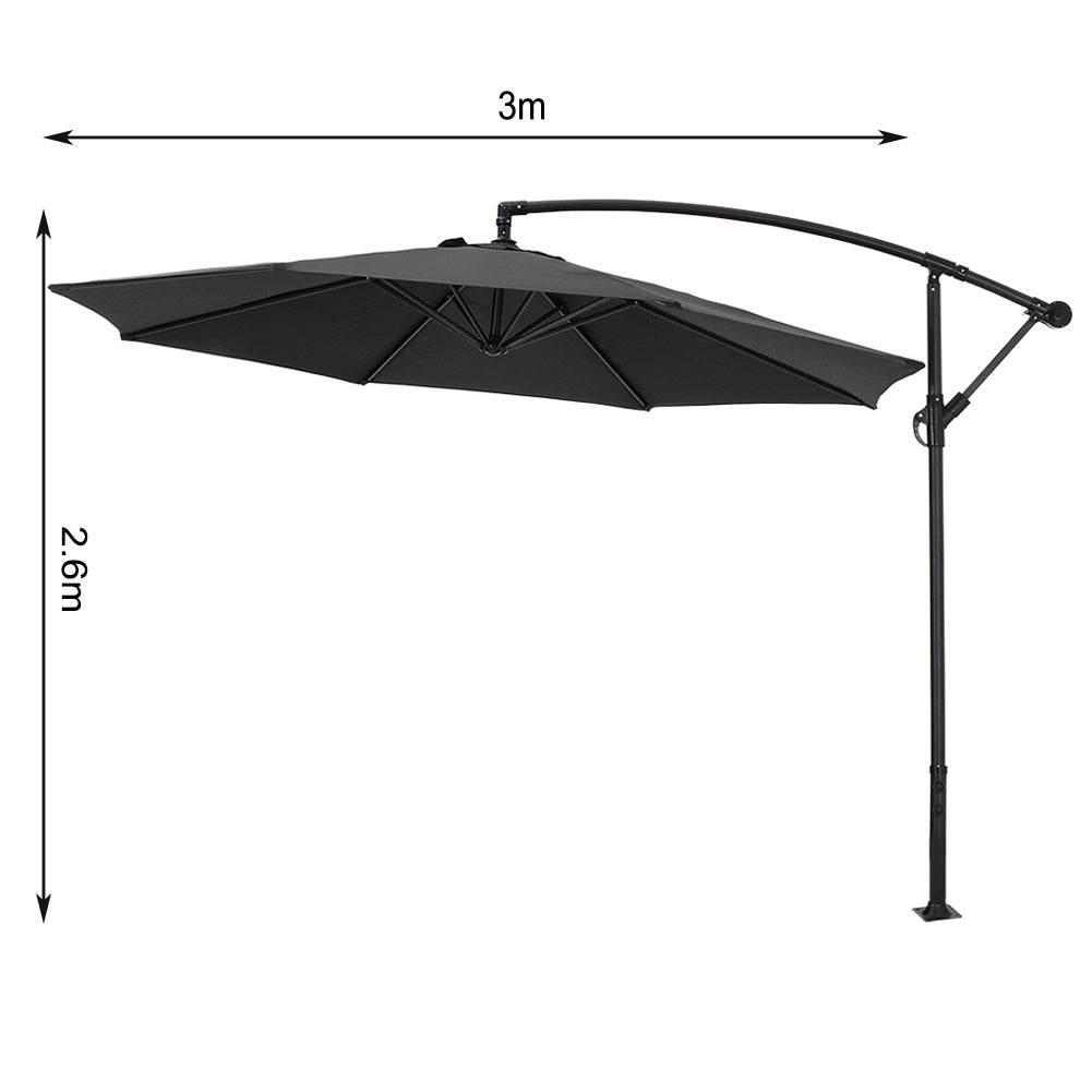 3M Banana Parasol Patio Umbrella Sun Shade Shelter with Fanshaped Base, Black