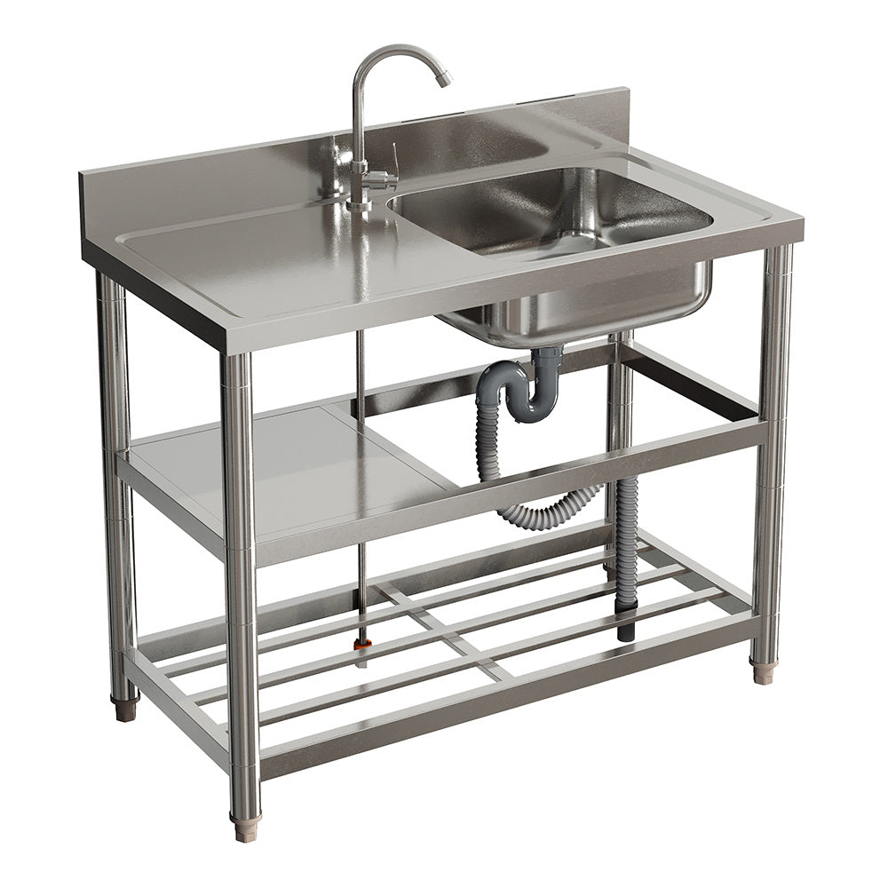 Silver Stainless Steel Kitchen Compartment Sink with Shelves