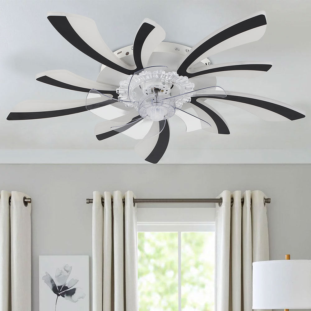 Black Creative Ceiling Fan with LED Stepless Dimming Light