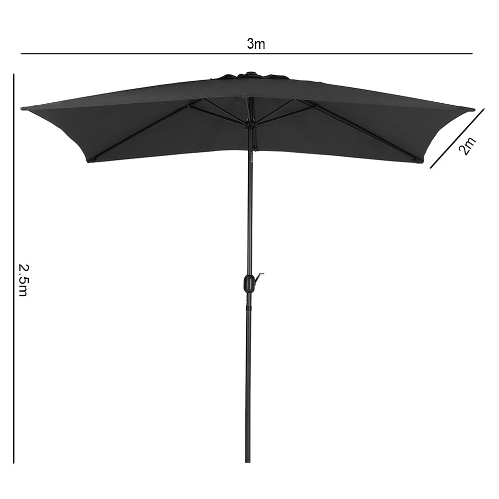 2x3M Large Square Garden Parasol Outdoor Beach Umbrella Patio Sun Shade Crank Tilt No Base Black