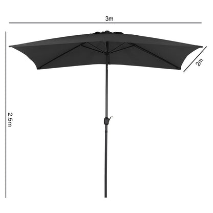 2x3M Parasol Umbrella Patio Sun Shade Crank Tilt with Round Base, Black