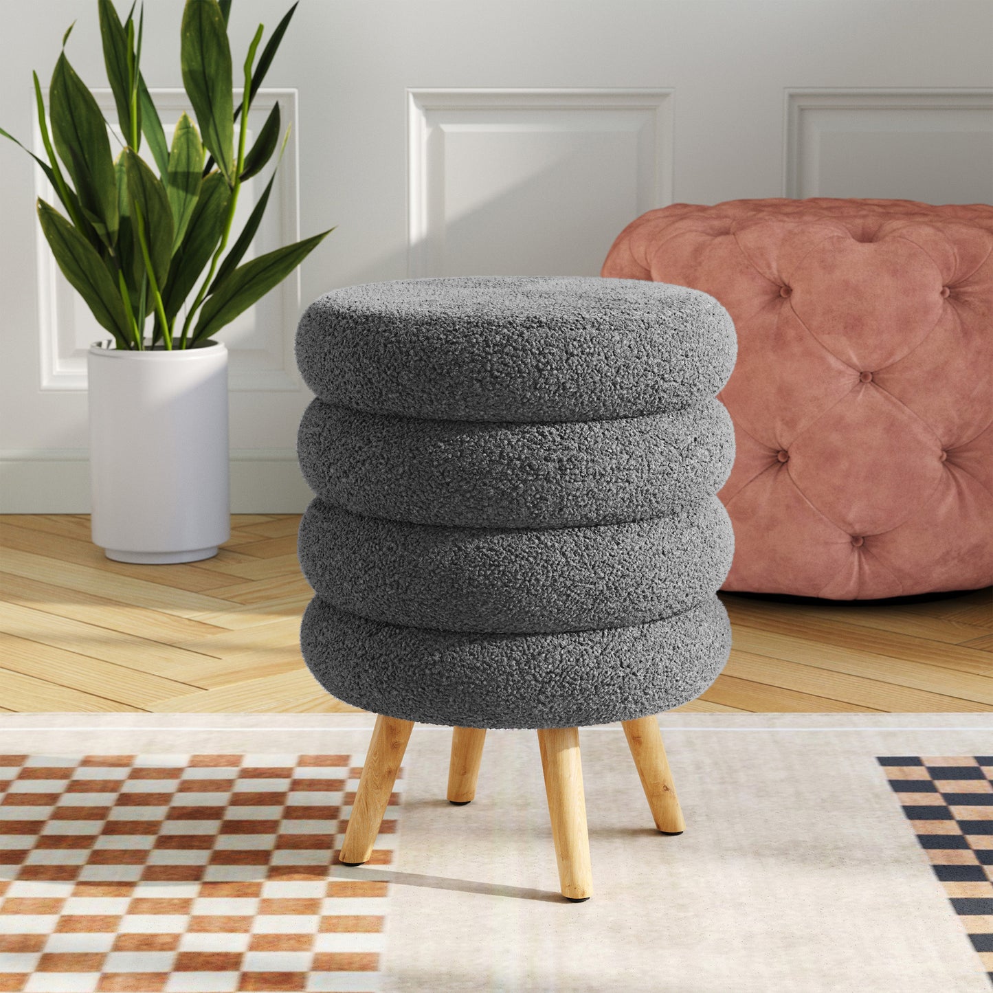 Grey Creative Teddy Bear Fabric Footstool