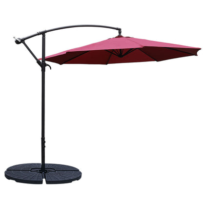 3M Banana Parasol Patio Umbrella Sun Shade Shelter with Fanshaped Base, Wine Red