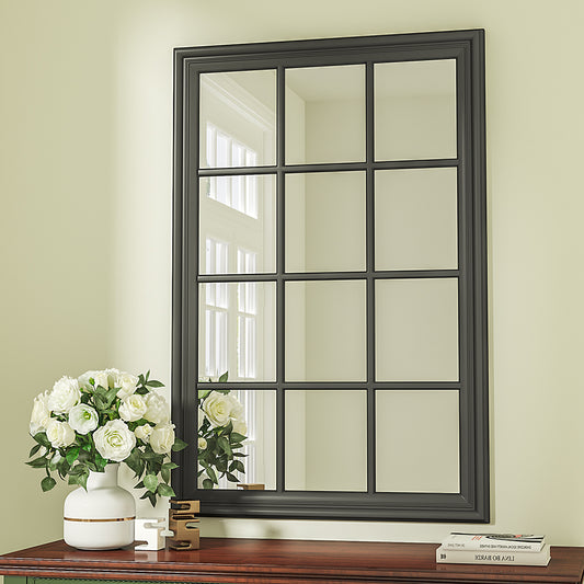 Black Rectangular 12 Pane Wall Mirror