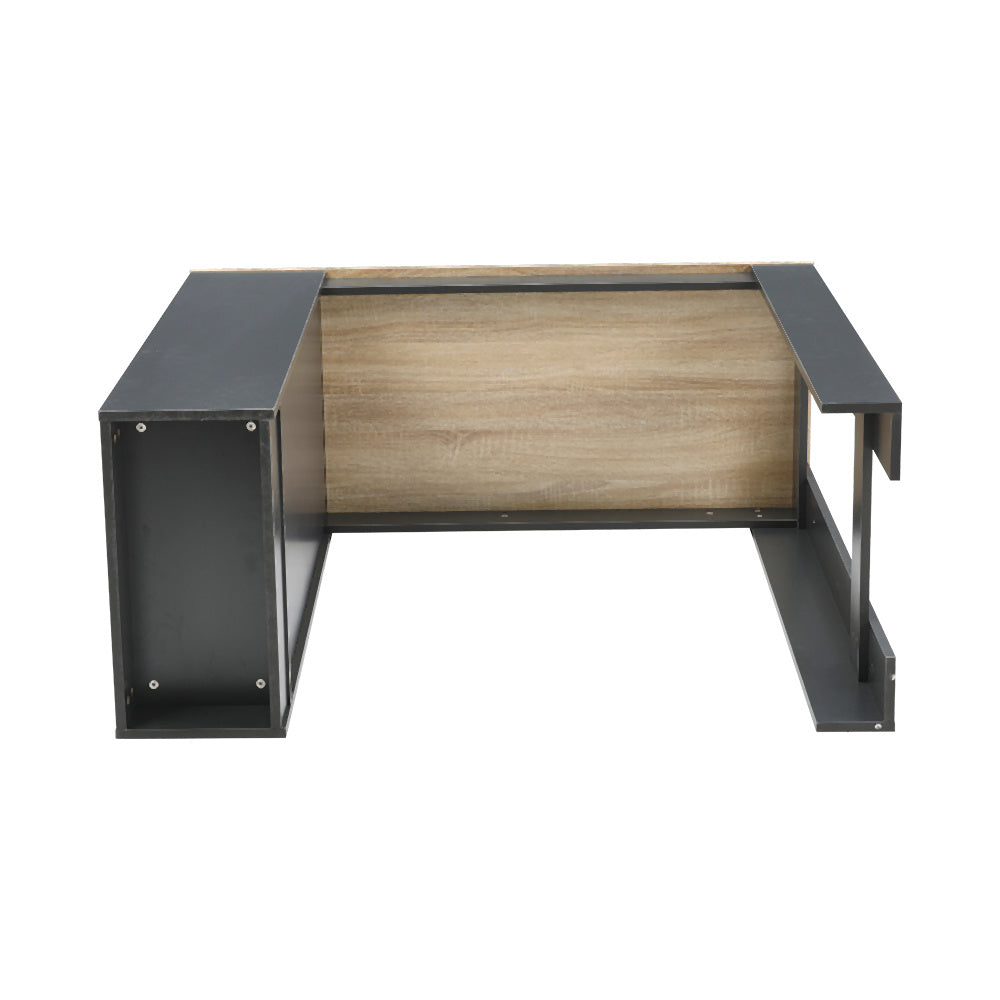 Black Wooden Bar Table with Open Shelves,Natural Table Top