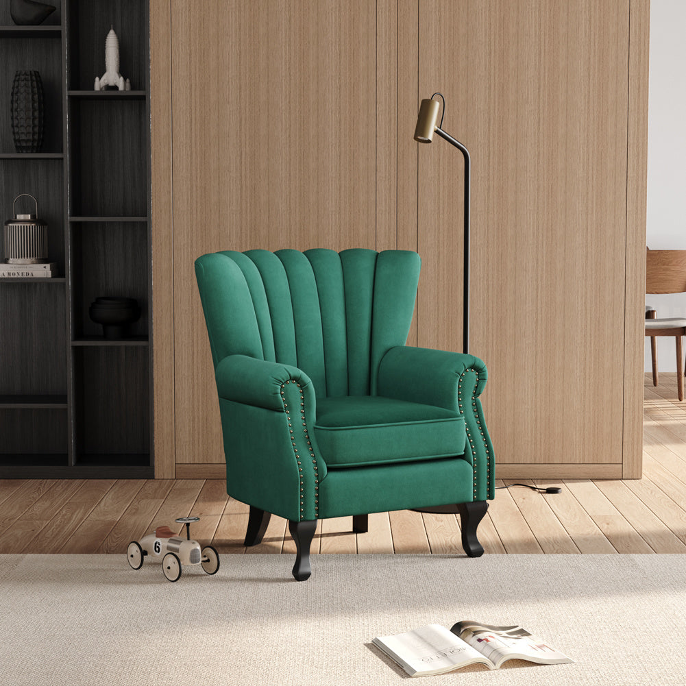 Green Velvet Armchair Sofa Chair with Black Legs