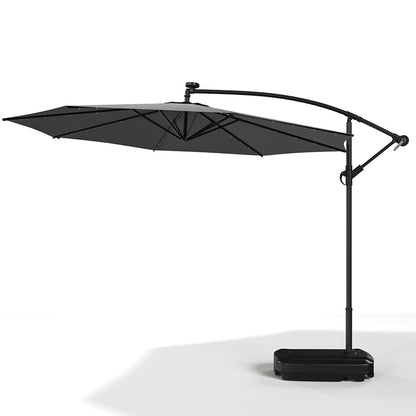 3M Large Garden Hanging LED Parasol Cantilever Sun Shade Banana Umbrella with Rectangular Base, Dark Grey