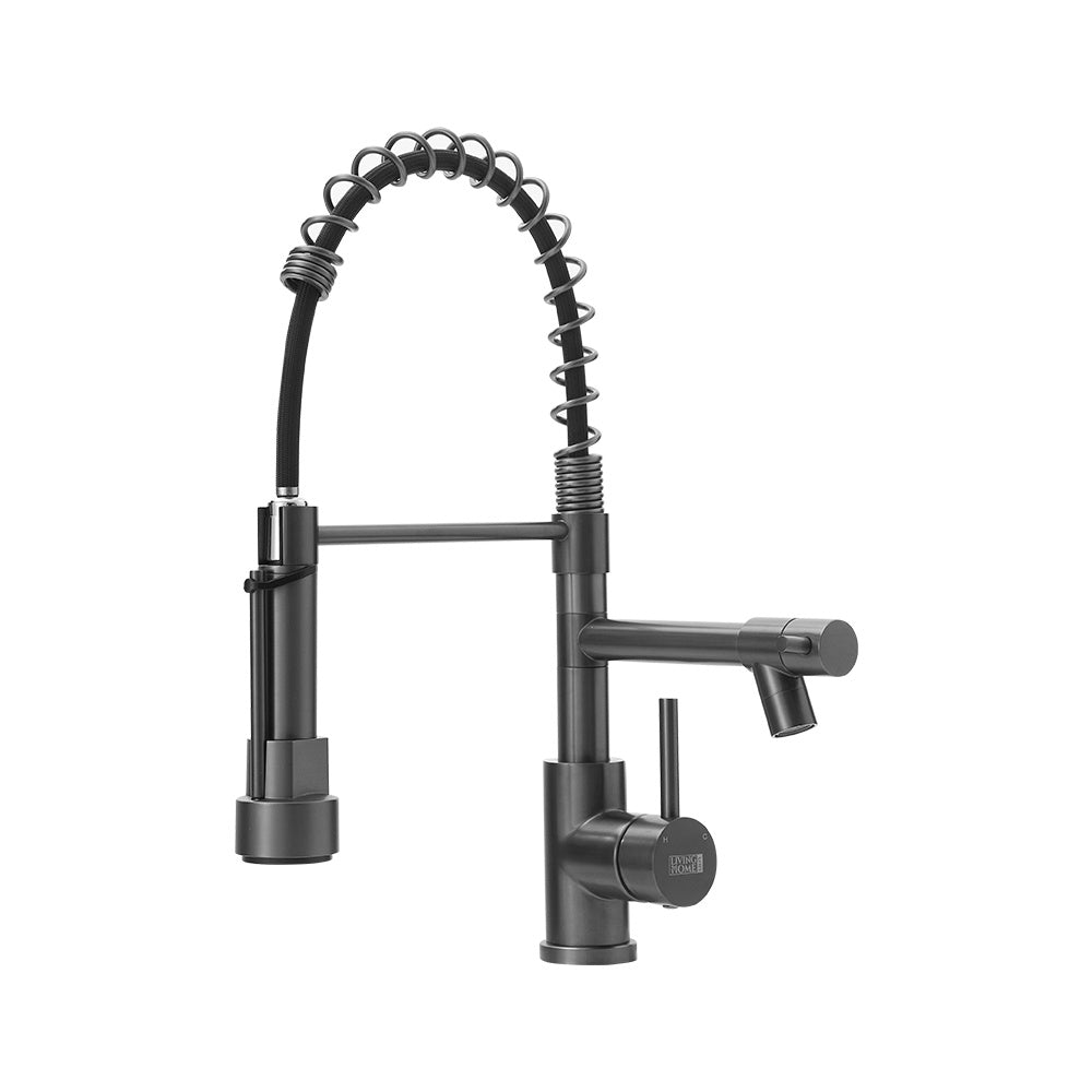 Grey Stainless Steel Kitchen Faucet with Pull Down Spring Spout Single Hole Faucet Grey