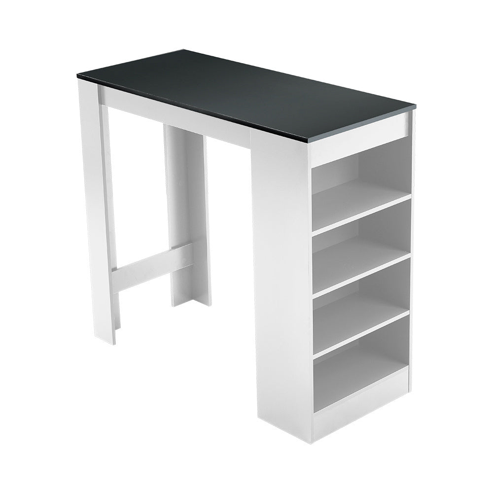 White Wooden Bar Table with Open Shelves,Black Table Top