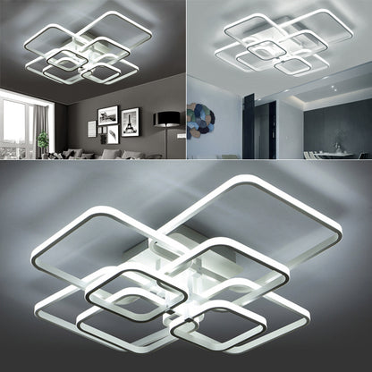 Dimmable 4/6/8-head square LED chandelier ceiling light with remote control