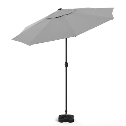3M Large Garden LED Parasol Outdoor Beach Umbrella with Light Sun Shade Crank Tilt with Square Base, Light Grey