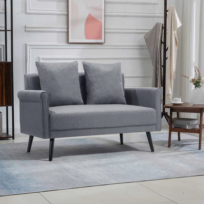 Grey Upholstered Loveseat with Rolled Arms