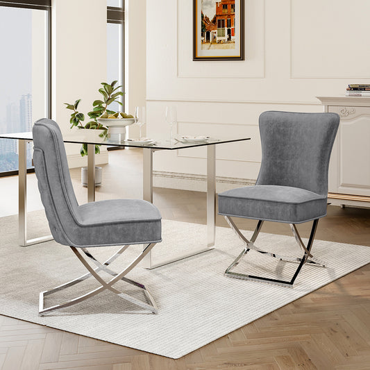 Set of 2 High Back Velvet Dining Chairs