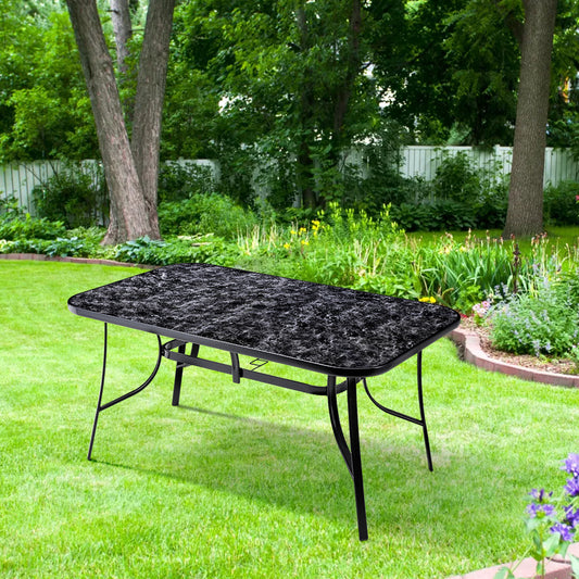 150cm Garden Tempered Glass Black Marble Coffee Table