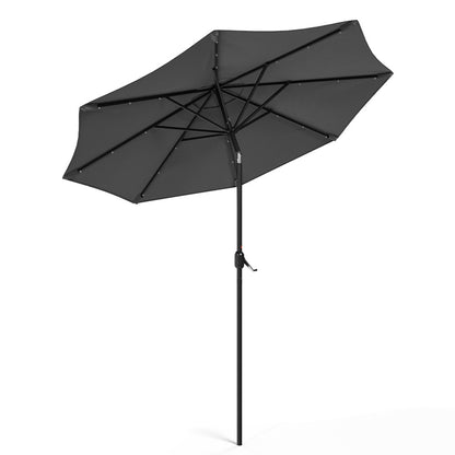 3M Large Garden LED Parasol Outdoor Beach Umbrella with Light Sun Shade Crank Tilt No Base,Dark Grey