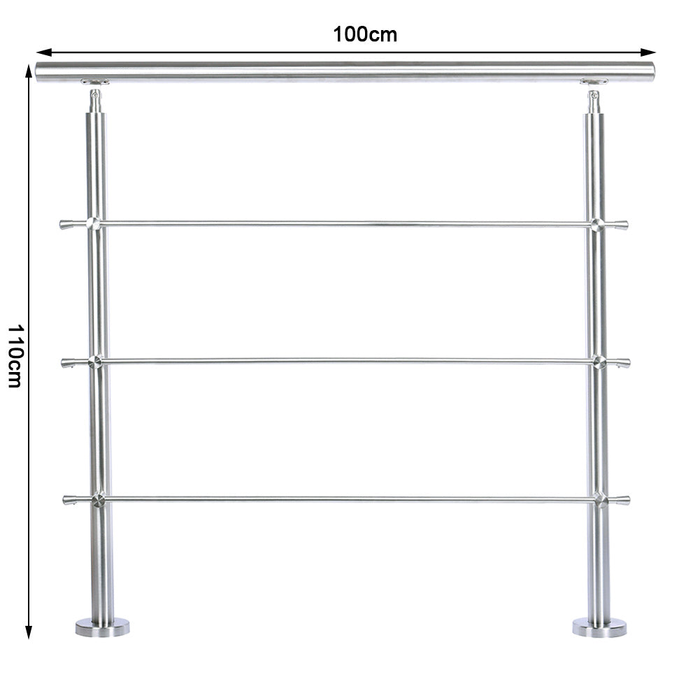 100CM Handrail Stainless Steel Balustrade with 3 Crossbars Stair Rails