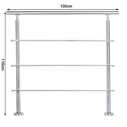 100CM Handrail Stainless Steel Balustrade with 3 Crossbars Stair Rails