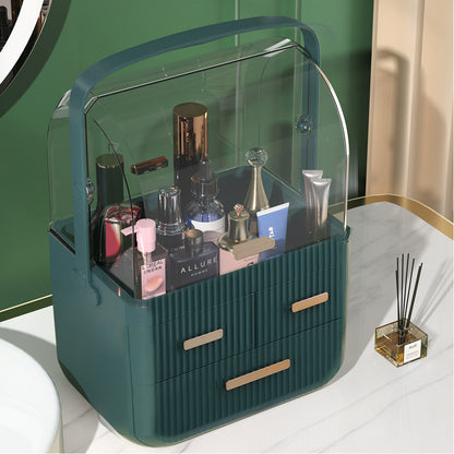 Green Desktop 3 Drawers Cosmetics Storage Organizer