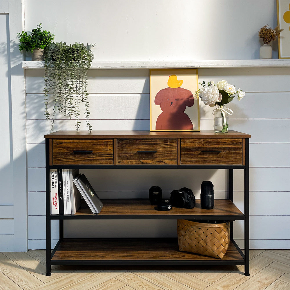 Vintage Console Table with Drawers and Shelves