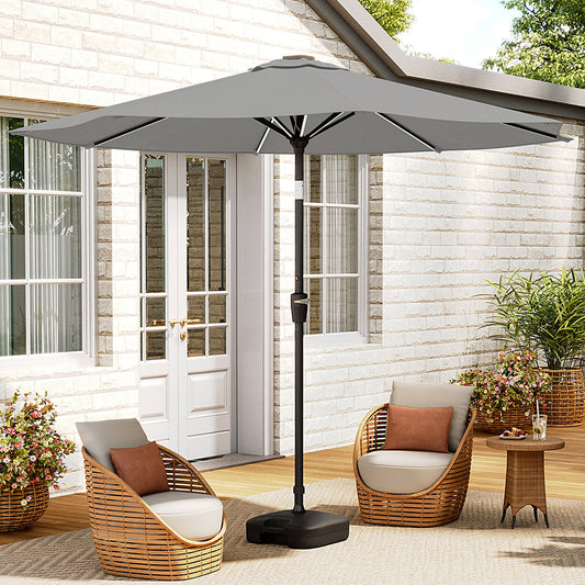 3M Light Grey Large Garden LED Parasol Outdoor Beach Umbrella with Light Sun Shade Crank Tilt with Square Base