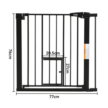 Black Pressure Fixed Stair Gate Safety Gate with Pet Door