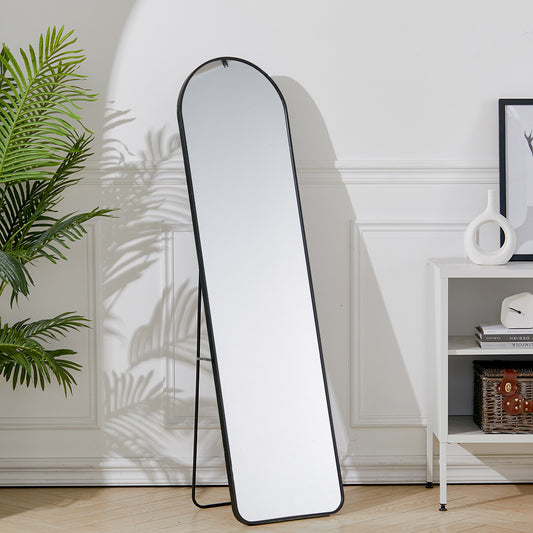 Modern Arched Metal Floor Mirror Black