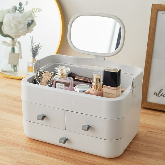 White Makeup Organizer with Mirror and Drawers